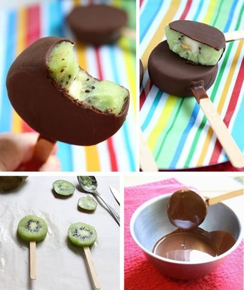 Piruletas de kiwi con chocolate: postre fácil, sano y delicioso