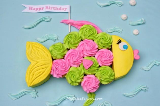 Tarta de cumpleaños, delicioso pez de colores a base de cupcakes