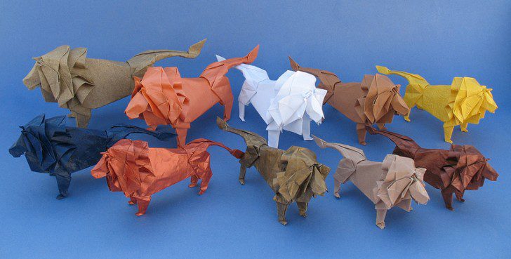 animales con papel origami niños leones