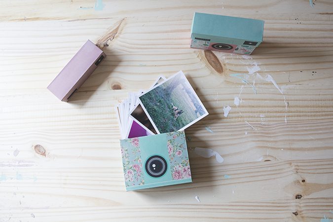 cajas con forma de cámara de fotos DIY original