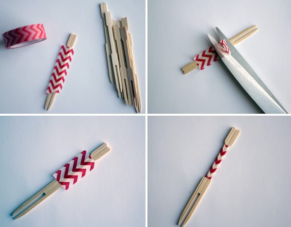 cómo hacer los pinchos de fruta de diseño con washi tape