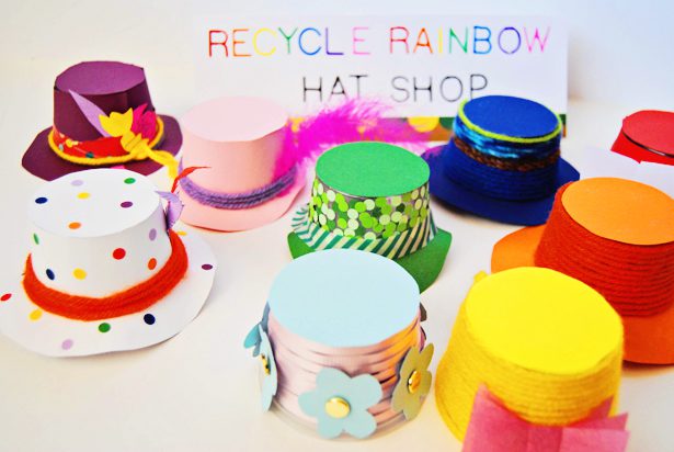 idea de reciclaje sombreros para muñecos con tarritos