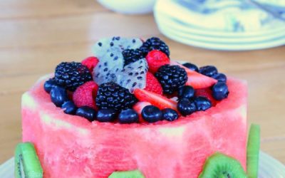 Tarta de sandía y de frutas para fiestas infantiles