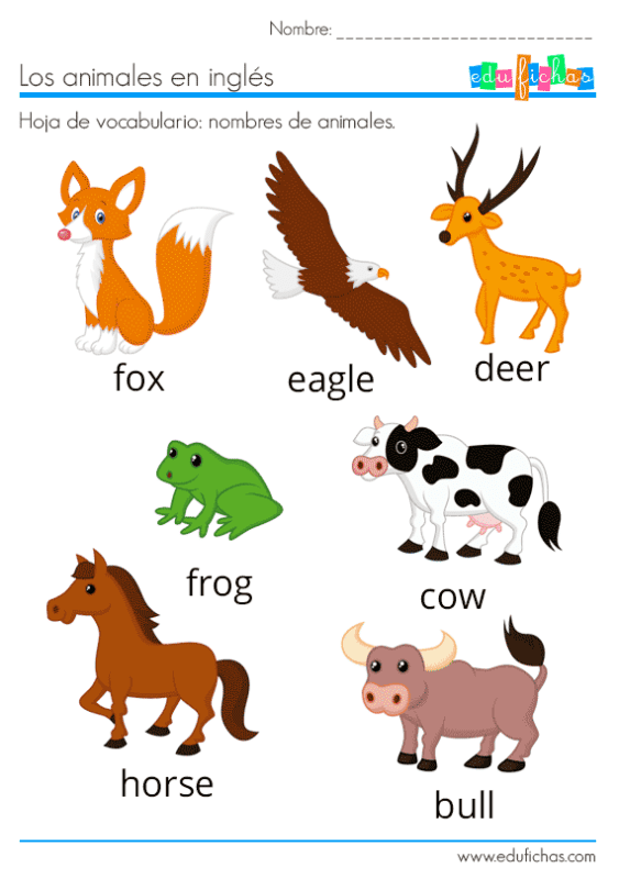 Nombres de animales en inglés para enseñar a niños